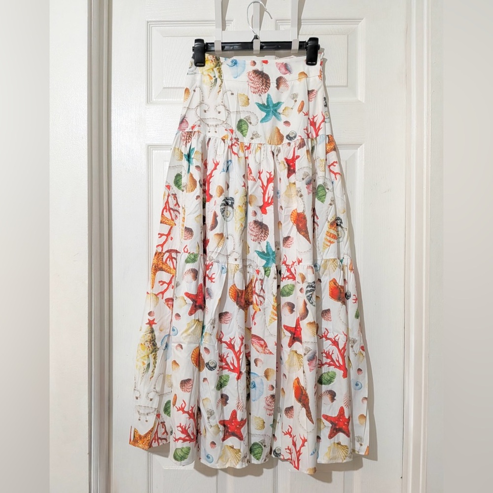 Commense White Floral Shell-Print Crop Top and Maxi Skirt Set - Picture 6 of 15